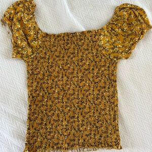 Orange Kiss Floral Yellow Smocked Top